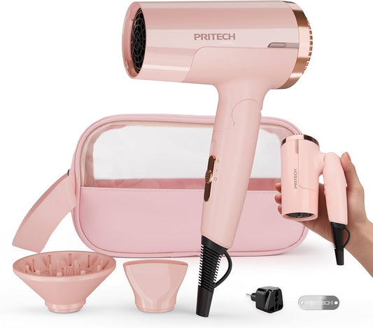 PRITECH - Secador de pelo de viaje de con difusor, plegable